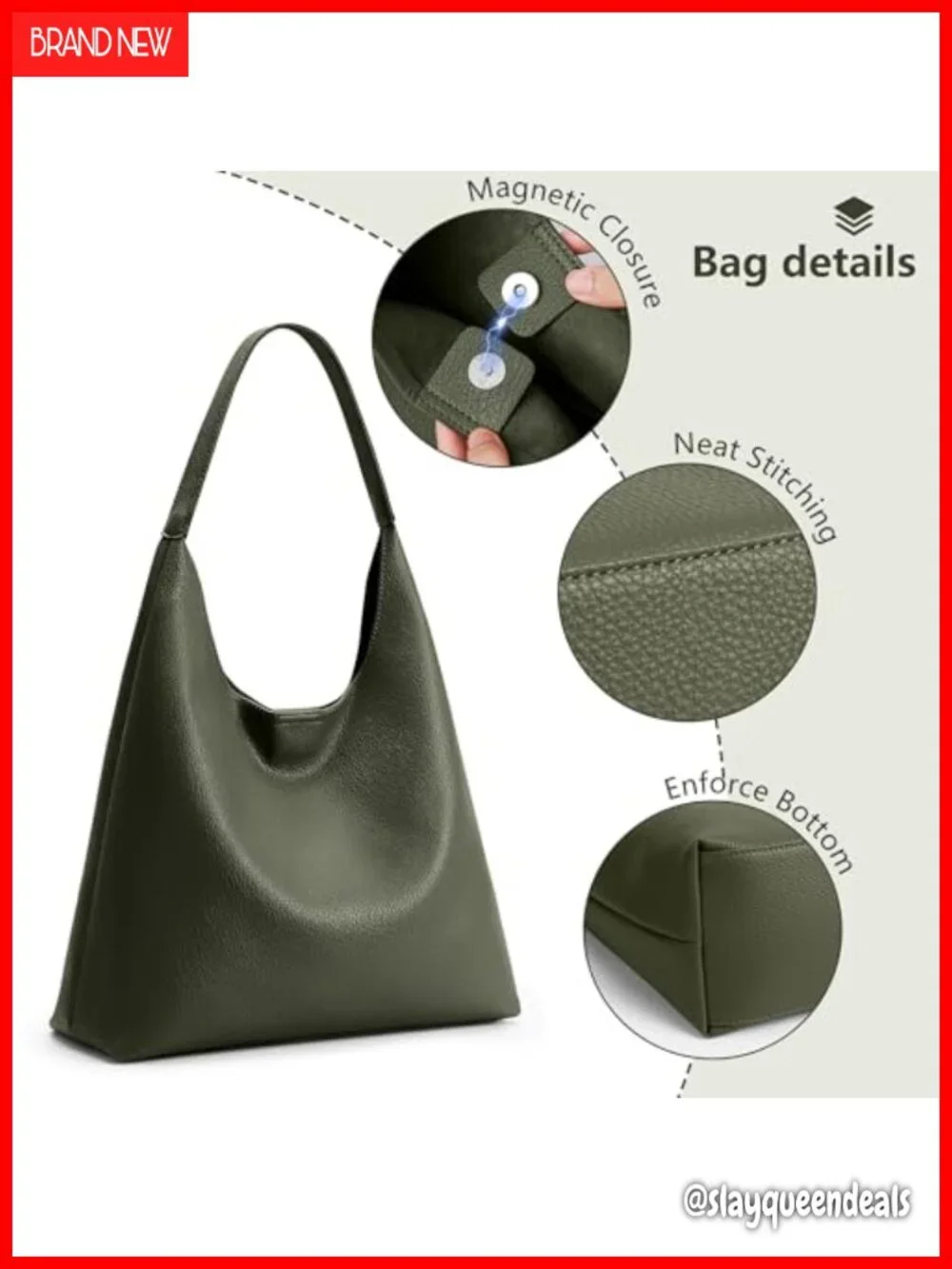 Slouchy Vegan Leather Hobo Bag Tote Shoulder Handbag 34cm